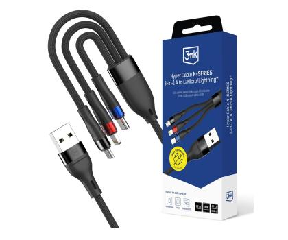 Kabel USB 3mk Hyper Cable N-SERIES 3 in 1 A to C/Lightning/Micro QC 3.0 1.